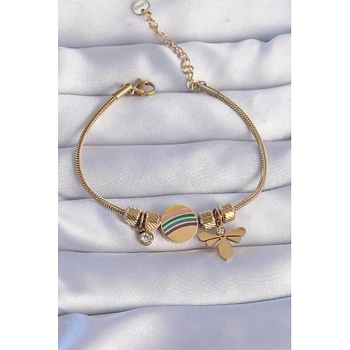 316L �elik Gold Renk Zirkon Ta�l� G�kku�a�� Tasar�ml� Yusuf�uk Bileklik