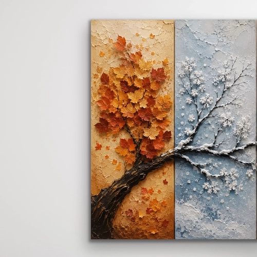 4 Mevsim A�a� Kanvas Tablo 40X60 CM