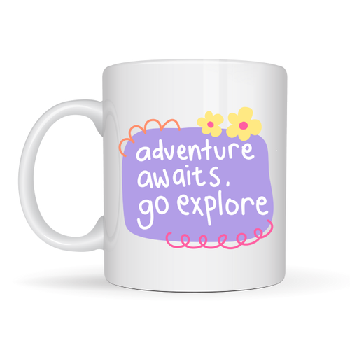 Adventure Awaits Go Explore Yaz�l� Porselen Kupa MODEL 157 � Motivasyon Temal�, Sevimli Tasar�m, Kahve & �ay Kupas�