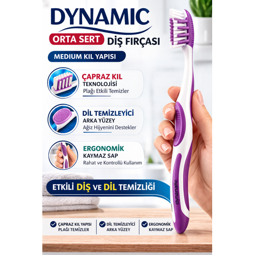 Dynamic Orta Sert Di� F�r�as� Medium �apraz K�l Yap�l� Dil Temizleyicili Ergonomik Di� F�r�as� 1 Adet