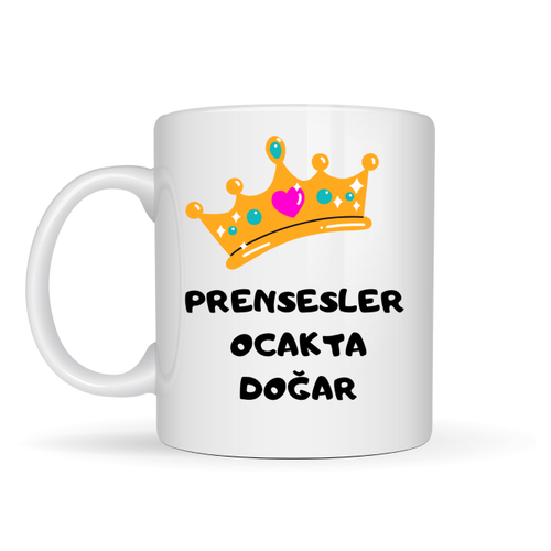 Prensesler Ocakta Do�ar Yaz�l� Kupa Model 245 Ta� Detayl� Do�um Ay� Temal� Seramik Kahve Kupas�