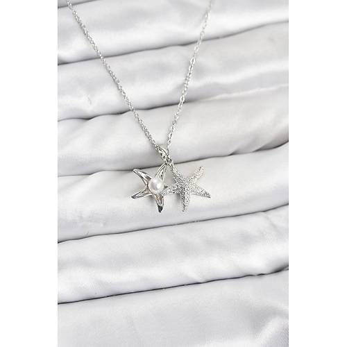 316L �elik Zincir G�m�� Renk Deniz Y�ld�z� Model Zirkon Ta�l� Kad�n Kolye