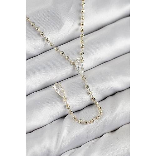 Pirin� Zirkon Ta�l� Gold Renk Kad�n Y Kolye