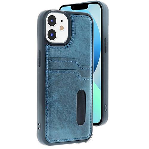 iPhone 11 K�l�f Sara Kartvizitli Deri K�l�f - Lacivert
