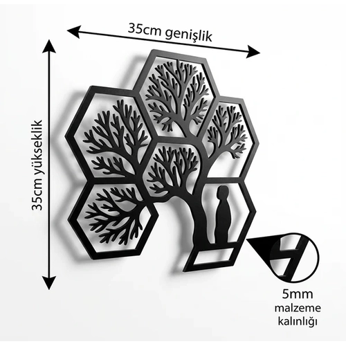 Hayat A�ac� Duvar Tablosu MDF Lazer Kesim Alt�gen Geometrik Modern Duvar S�s�
