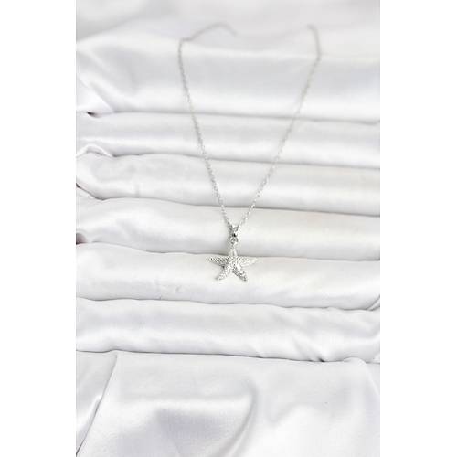 316L �elik Zincir G�m�� Renk Deniz Y�ld�z� Model Zirkon Ta�l� Kad�n Kolye