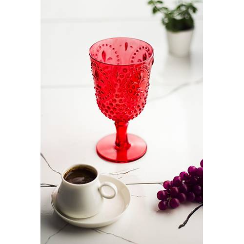Akrilik K�rm�z� Tekli Kadeh & Su Me�rubat Kahve Yan� Barda�� 450 ml ( Cam De�ildir )