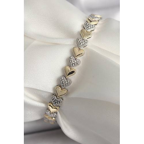 Pirin� Mix Renk Zirkon Ta�l� Kalp Model VIP Seri Kad�n Bileklik