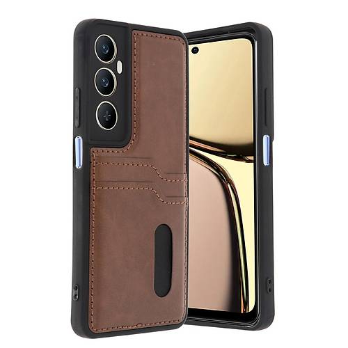 Realme C65 Sara Kartvizitli Deri K�l�f - Taba