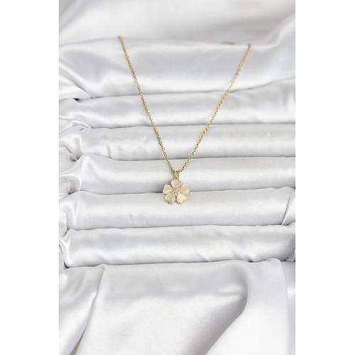 316L �elik Zincir Gold Renk Yonca Model Kad�n Kolye