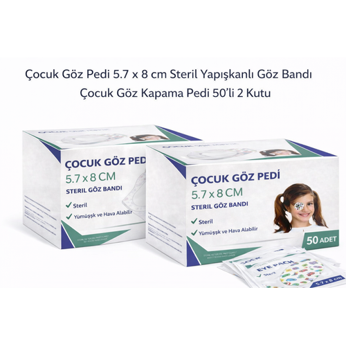 �ocuk G�z Pedi 5.7 x 8 cm Steril Yap��kanl� G�z Band� Desenli �ocuk G�z Kapama Pedi 50�li 2 Kutu