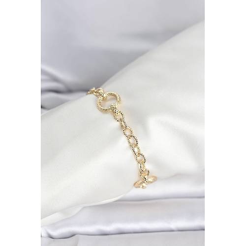 CM 14K Gold Renk Lazerli Halka Model Kad�n Bileklik