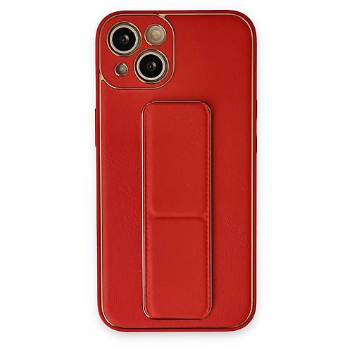 iPhone 14 K�l�f Coco Deri Standl� Kapak - K�rm�z�