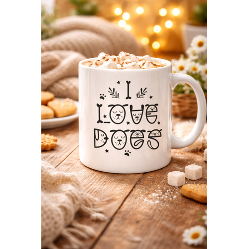 I Love Dogs Tasar�ml� Porselen Kupa MODEL 64 � Sevimli K�pek Fig�rl�, Kahve & �ay Kupas�