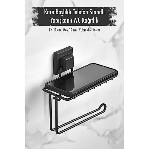 Kare Ba�l�kl� Telefon Standl� Yap��kanl� Siyah WC Ka��tl�k