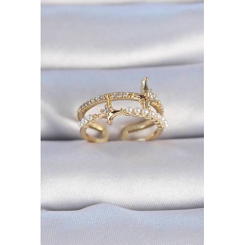 Pirin� Gold Renk Zirkon Ta�l� �nci Detay Kutup Y�ld�z� Model Kad�n Y�z�k