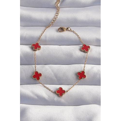 316L �elik Baby Boy Gold Renk K�rm�z� Mineli Yonca Bileklik