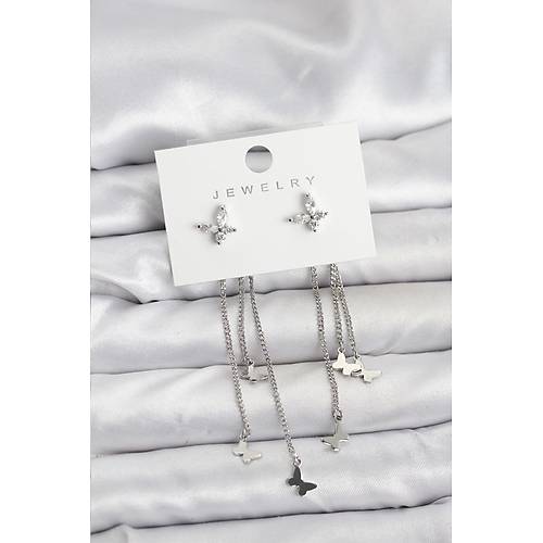 Kelebek Model G�m�� Renk Pirin� Sallant�l� Kad�n K�pe