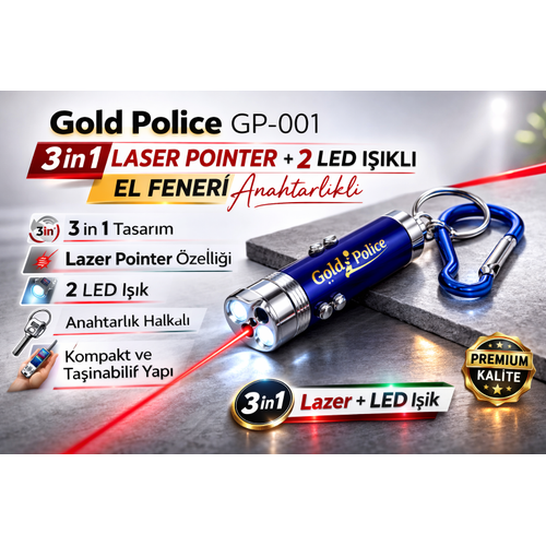 Gold  GP-001 3 in 1 Lazer + 2 LED I��kl� El Feneri Anahtarl�kl� 1 Adet