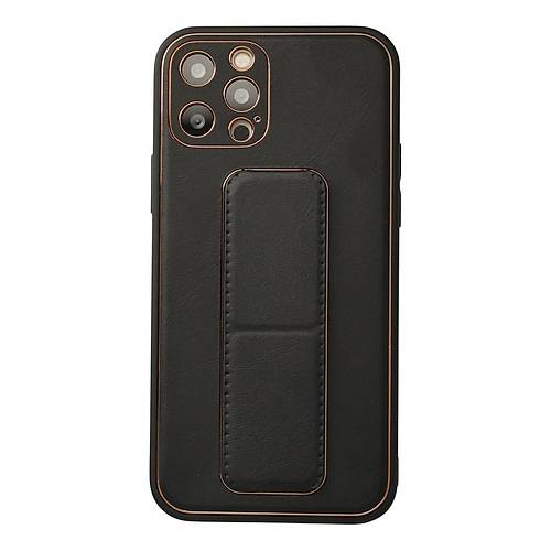 iPhone 12 Pro K�l�f Coco Deri Standl� Kapak - Siyah