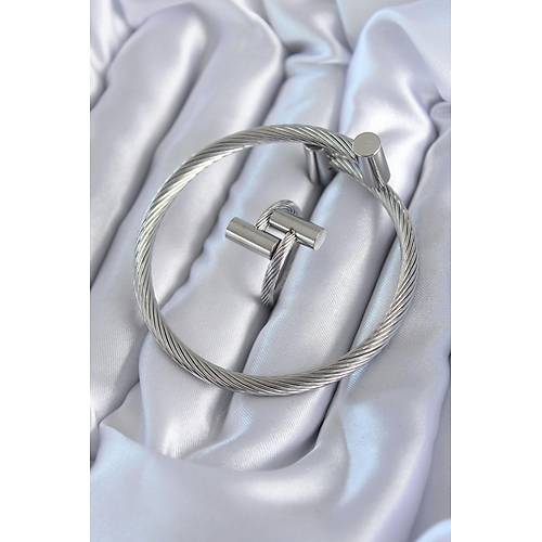 316L �elik G�m�� Renk Sarmal Model Erkek Bileklik Y�z�k Kombini