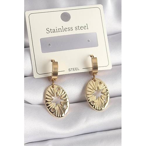 316L �elik Gold Renk Kutup Y�ld�z ��leme Kad�n K�pe