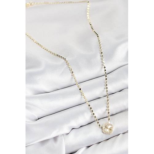 Pirin� Zirkon Ta�l� Yonca Model Ezme Zincir Gold Renk Kad�n Kolye