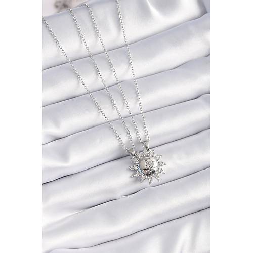 316L �elik G�m�� Renk Zirkon Ta�l� G�ne� Model ��leme Yaz� Detay Arkada�l�k Kolyesi