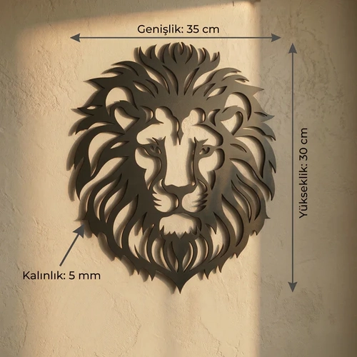 Aslan Ba�� Duvar Tablosu MDF Lazer Kesim Modern Aslan Fig�rl� Duvar S�s� G��l� Dekor