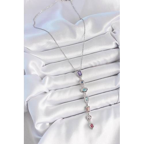 316L �elik G�m�� Renk Zincir Zirkon Ta�l� Y Model Dekolte Kad�n Kolye