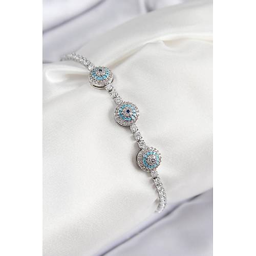 Pirin� Zirkon Ta�l� Nazar Model G�m�� Renk Kad�n Bileklik
