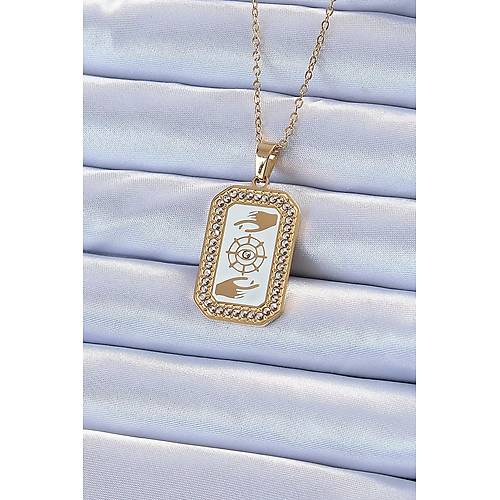 316L �elik Zincir Alt�n Renk Mineli Zirkon Ta�l� G�z Fig�r Tarot Kolye