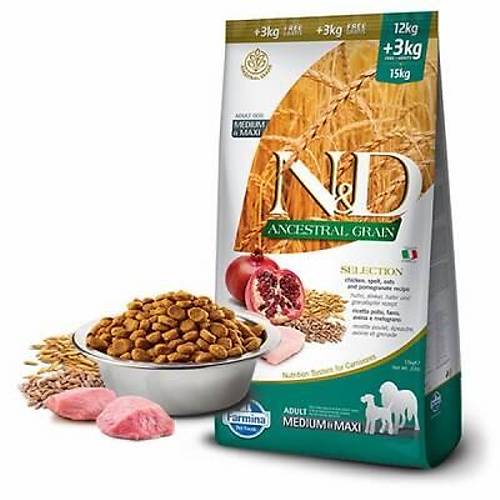 N&D Ancestral Grain Tavuklu Narl� Medium Maxi Yeti�kin K�pek Mamas� 12+3 Kg