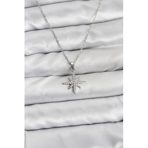 316L �elik Zincir G�m�� Renk Kutup Y�ld�z� Model Zirkon Ta�l� Kad�n Kolye