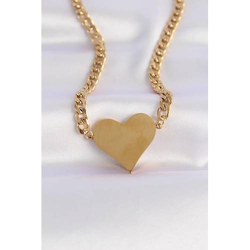 316L �elik Zincir Alt�n Renk D�z Plaka Kalp Kolye