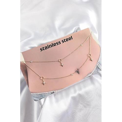 316L �elik Zirkon Ta�l� Kutup Y�ld�z� Model Gold Renk G�bek Bel Zinciri