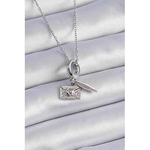 316L �elik G�m�� Renk Kalp Detay Mektup Fig�r Charm Model Kad�n Kolye