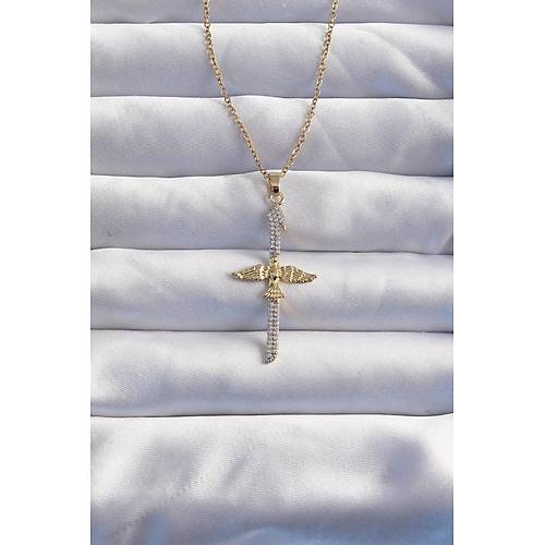 316L �elik Zincir Gold Renkli Zirkon Ta�l� Anka Ku�u Kolye