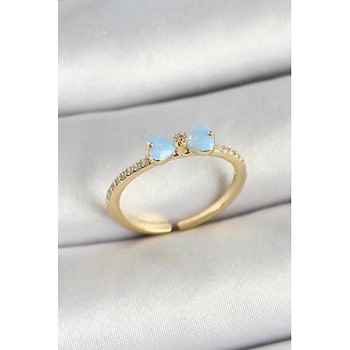 Pirin� Fiyonk Fig�rl� Zirkon Ta�l� Gold Renk Ayarlanabilir Kad�n Y�z�k