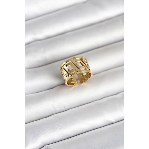 316L �elik Gold Renk Geometrik Model Kad�n Y�z�k