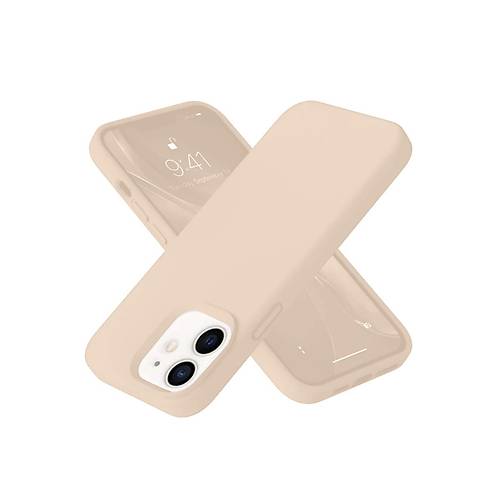 iPhone 12 K�l�f Nano i�i Kadife Silikon - Pudra