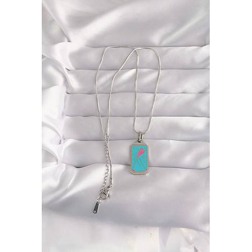 316L �elik G�m�� Renk Mavi Mineli Tarot Kolye