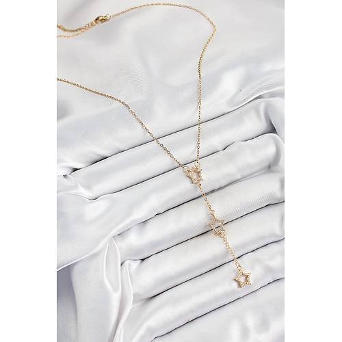316L �elik Zirkon Ta�l� Y�ld�z Fig�rl� Y Model Gold Renk Kad�n Kolye