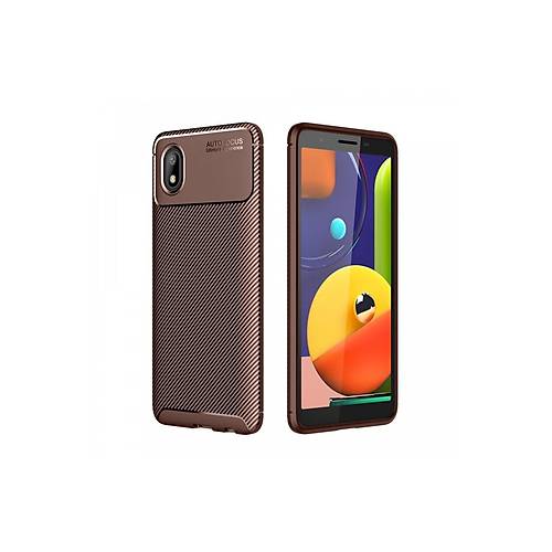 Galaxy A01 Core K�l�f Auto Focus Karbon Kapak - Kahverengi