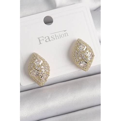 Pirin� Gold Renk Zirkon Ta� ��lemeli Damla Model Kad�n K�pe
