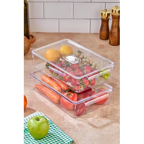 2'li Orta Boy Vakum D��meli Kapakl� Dolap ��i Organizeri & K�r�lmaz D�zenleyici Kutu (4,5Lt)