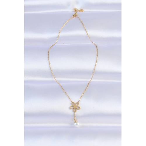 316L �elik Zincir Gold Renk �nci Detay �i�ek Kolye