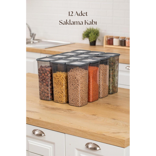 12'li Kavanoz Seti & Saklama Kab� & Erzak Kab� 12x1900 Ml (20 L� Etiket Hediyeli)