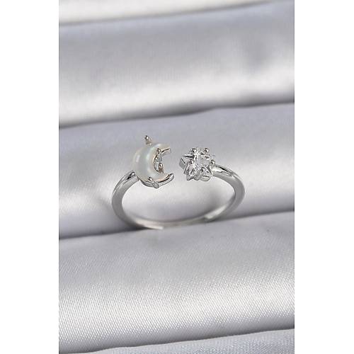 Pirin� G�m�� Renk �ncili Hilal Zirkon Ta�l� Y�ld�z Ayarlanabilir Kad�n Y�z�k