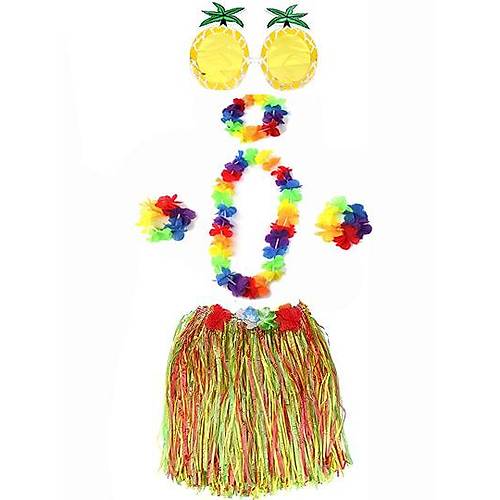 Yeti�kin ve �ocuk Uyumlu Luau Aloha Hawaii Rengarenk 40 cm Etek Ananas �ekilli G�zl�k Hawaii Kolye Renkli Ta� ve 2 Adet Bileklik Seti